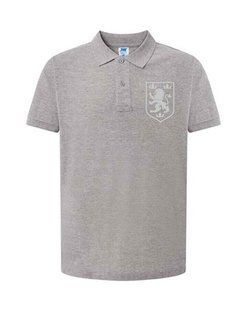 Męska koszulka polo patriotyczna: lew galicyjski, szary haft, ciemnoszary melanż, S