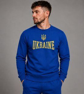 Niebieska męska bluza z patriotycznym ż&oacute;łtym haftem, XS