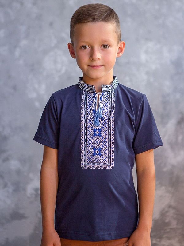 Футболка з вишивкою для хлопчика «АЛАТИРКО», синя вишивка, синя, 80/86cm