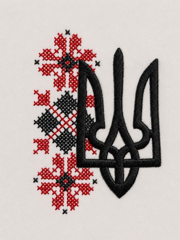 Дитячий хакі світшот унісекс з чорно-червоною вишивкою (тризуб та орнамент), 92/98 см