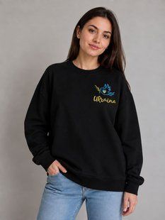 Czarna damska bluza z patriotycznym ż&oacute;łto-niebieskim haftem, XS