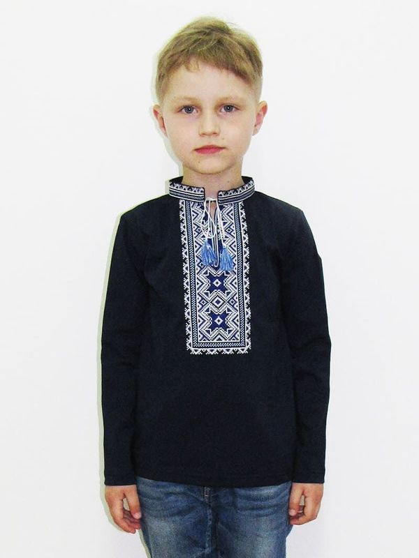 T-shirt with embroidery for a boy Alatyrko dark blue, long sleeve, 80/86cm