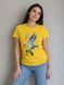 Yellow women's T-shirt with a patriotic bird print (natural fabric), S