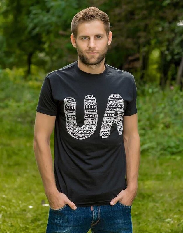 Мужская патриотическая футболка: «UA», черная, XS