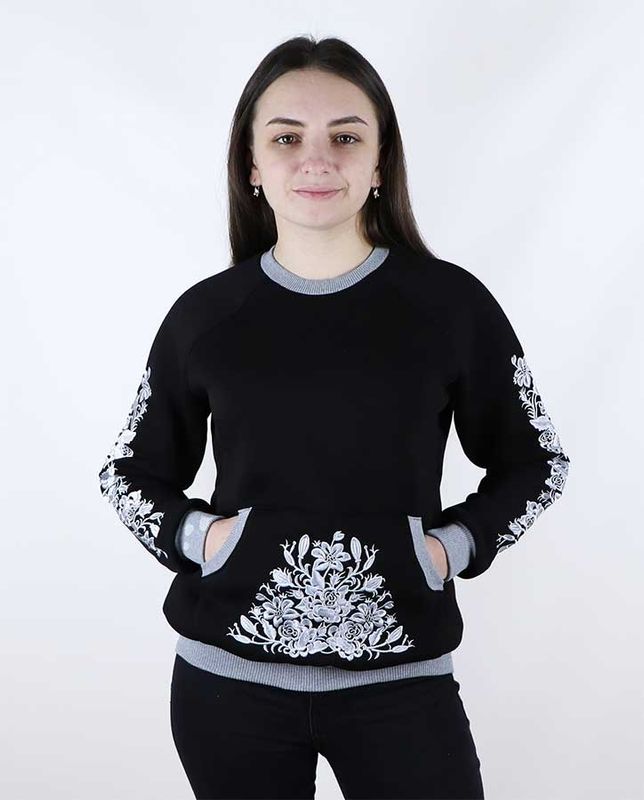 Women's jacket (sweatshirt) "Royandy", black with gray embroidery, S