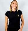 Жіноча патріотична футболка поло: «ТРИЗУБ», вишивка, чорна