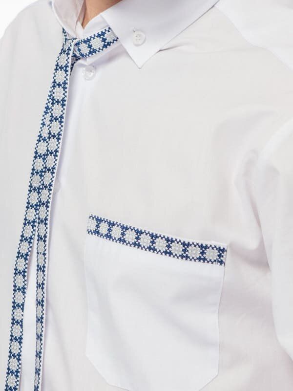 Koszula męska haftowana Knot w kolorze białym z niebieskim haftem, 38