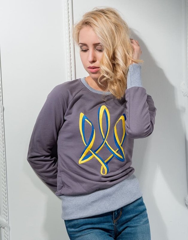 Women's jacket (sweatshirt) with the "Embroidered Trident" print, gray color, S
