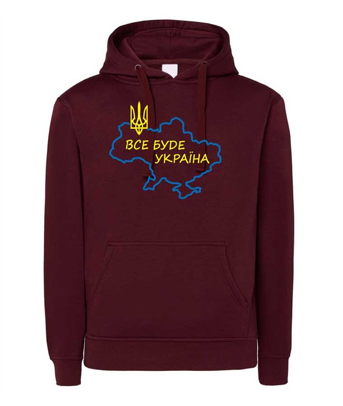 Women's hoodie "Everything will be Ukraine", burgundy color, S