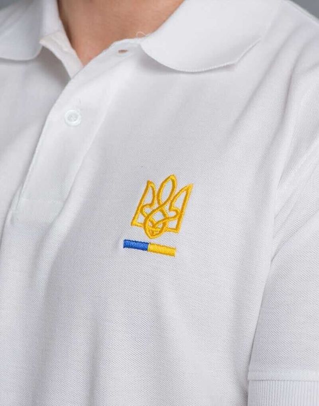 Męska patriotyczna koszulka polo: haft z trójzębem, kolor biały, S