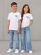 White unisex children's T-shirt with a patriotic blue-and-yellow embroidered "Map of Ukraine" print, 3-4