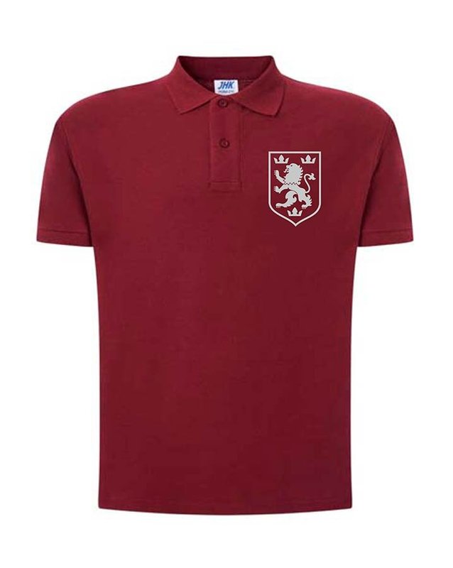 Мужская патриотическая футболка поло: «Галицкий Лев», серая вышивка, бордо, XS