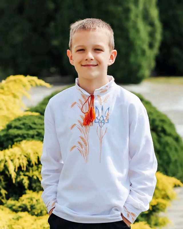 Embroidered shirt for a boy: "Volya" - white, 92/98cm