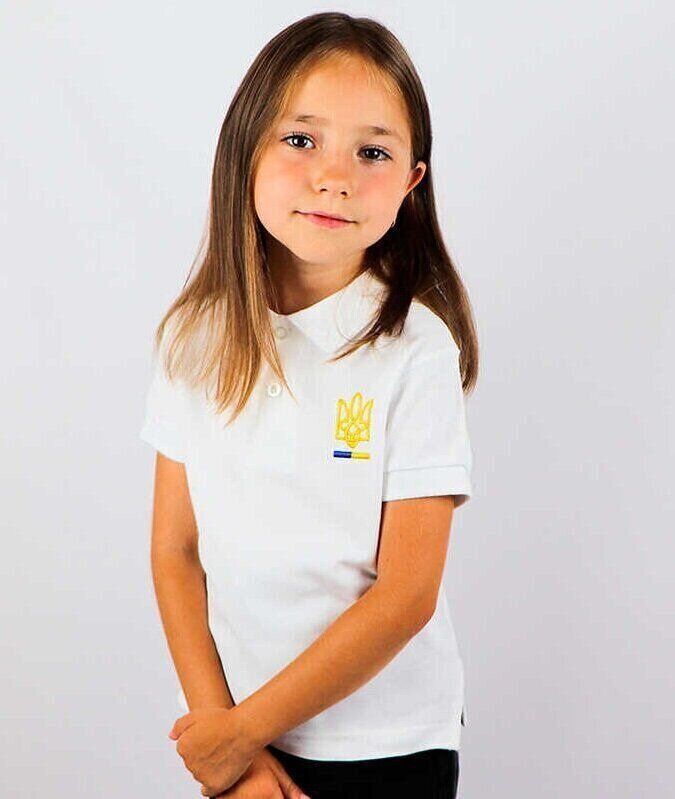 Children's embroidered polo shirt: TRIZUB, white, 5-6 years old